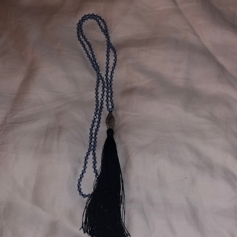 Blue Tassel Necklace with Face
